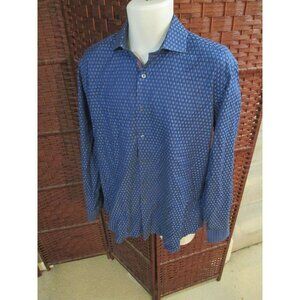 Mens Bugatchi Dress Shirt All Over Pattern Shapes Classic Fit Size XL